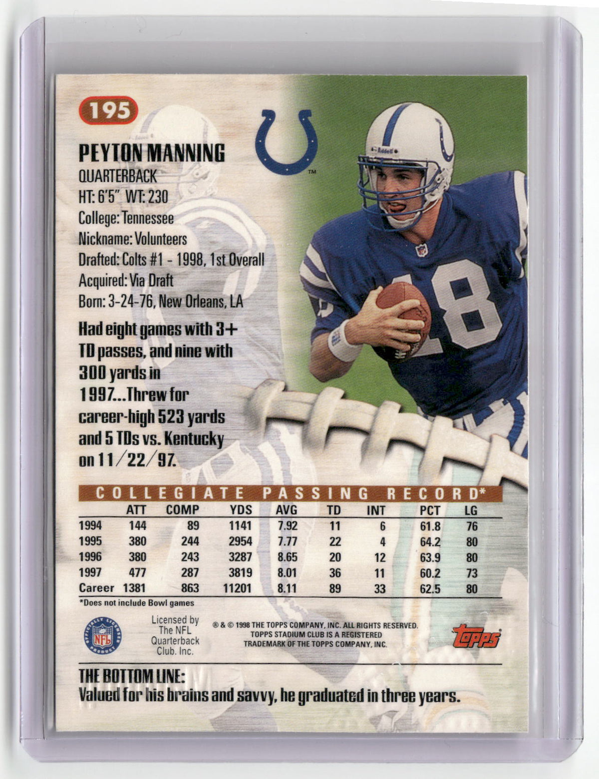 1998 Stadium Club #195 Peyton Manning-2
