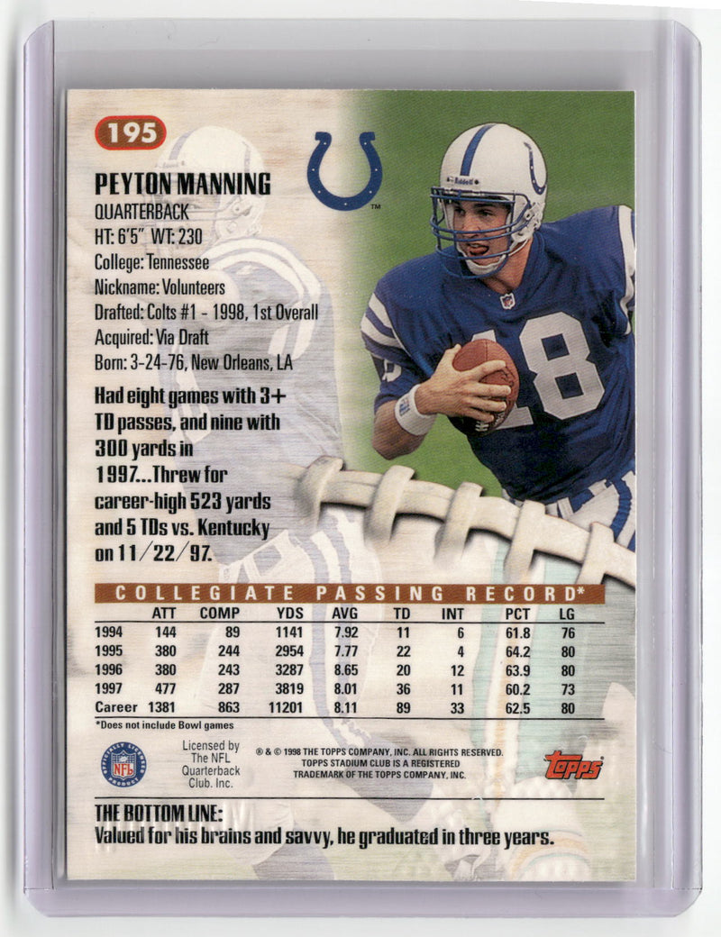 1998 Stadium Club #195 Peyton Manning-2