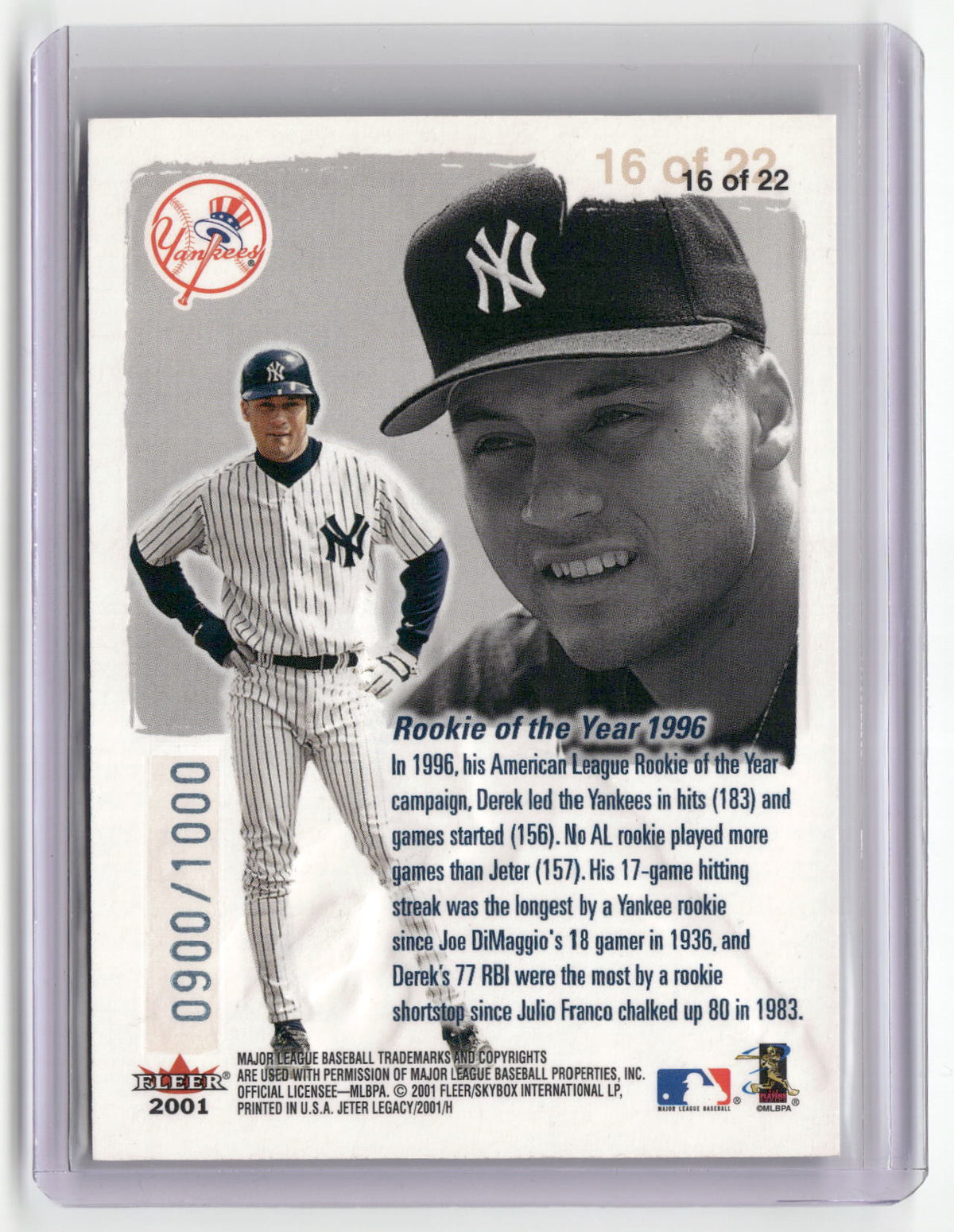 2002 Fleer Showcase #16 Derek Jeter Derek Jeter Legacy Collection #/1000-2