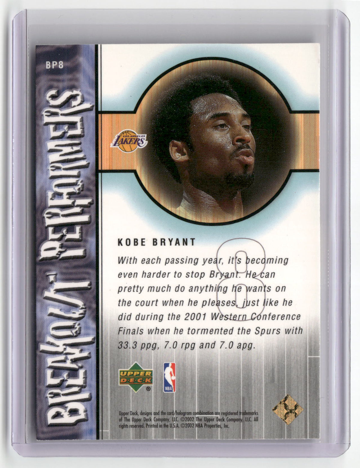 2001-02 Upper Deck #BP8 Kobe Bryant Breakout Performers (Poor Check Scans)-2