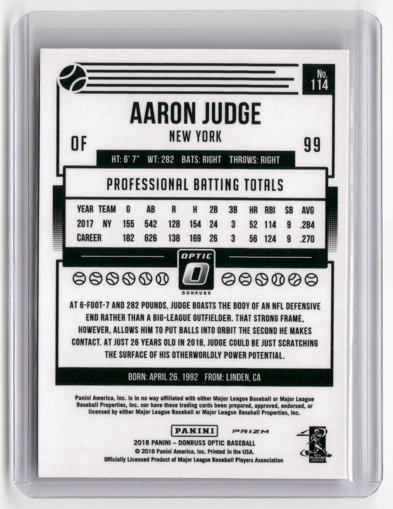 2018 Donruss Optic #114 Aaron Judge Pink : Back of jersey not visible-4
