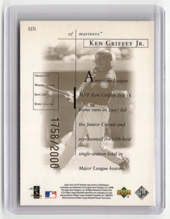 1998 SP Authentic #SD1 Ken Griffey Jr. Sheer Dominance Gold #/2000-2