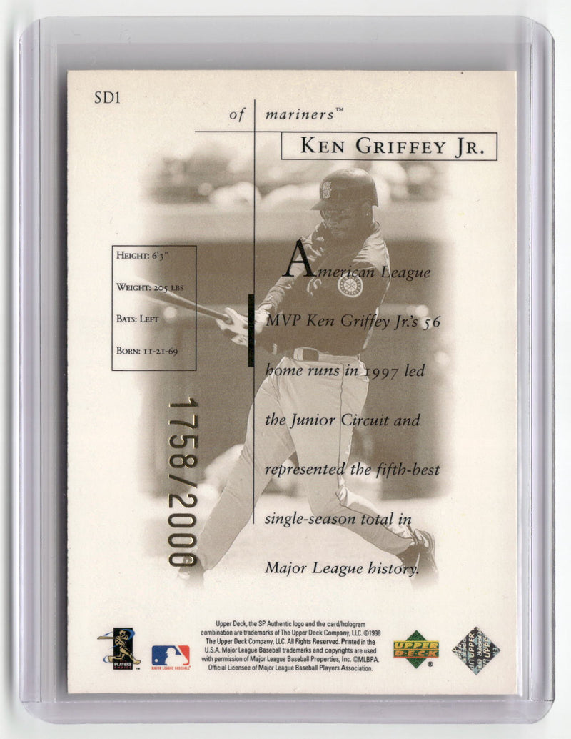 1998 SP Authentic #SD1 Ken Griffey Jr. Sheer Dominance Gold #/2000-2