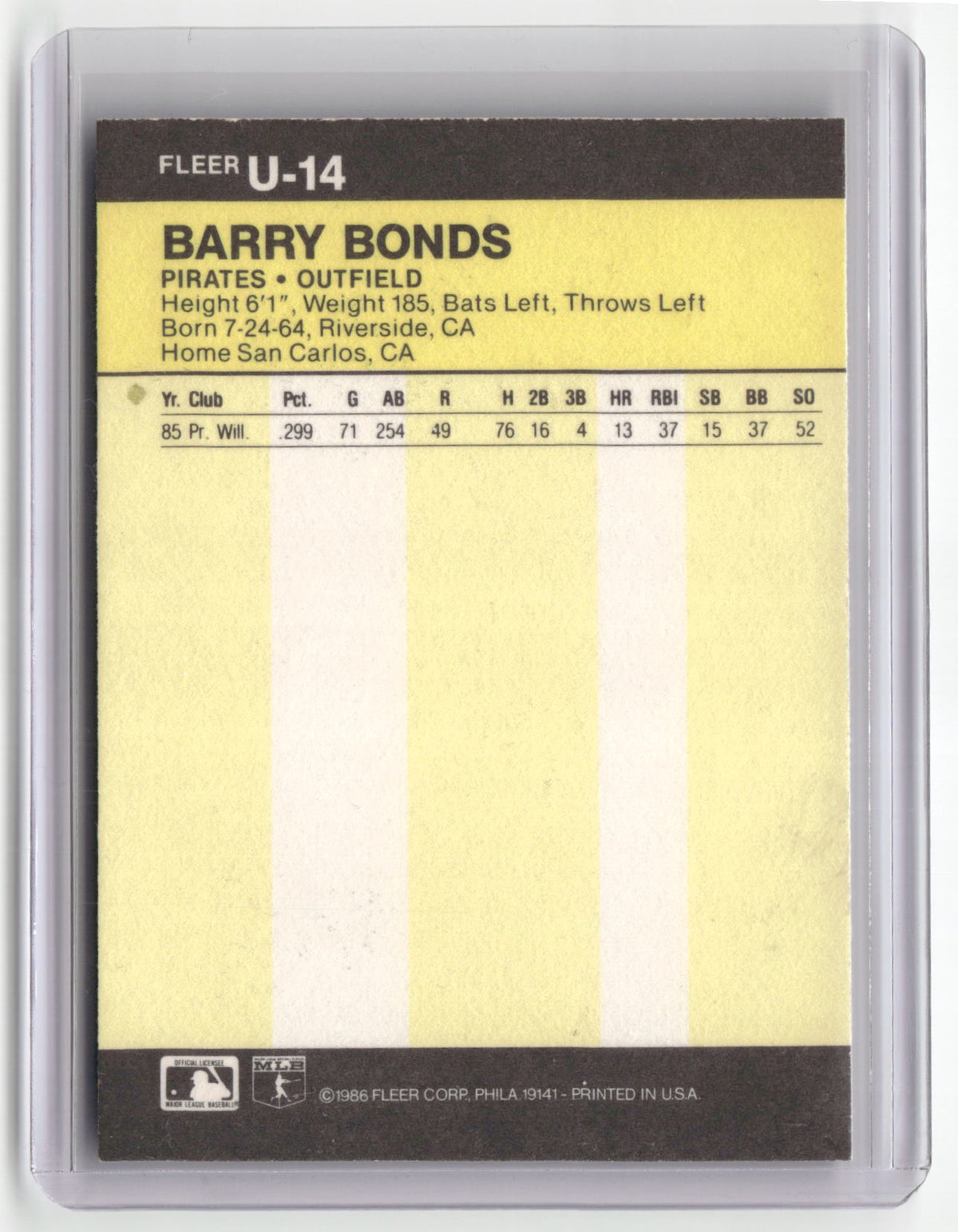 1986 Fleer Update #U-14 Barry Bonds (EX Check Scans)-2