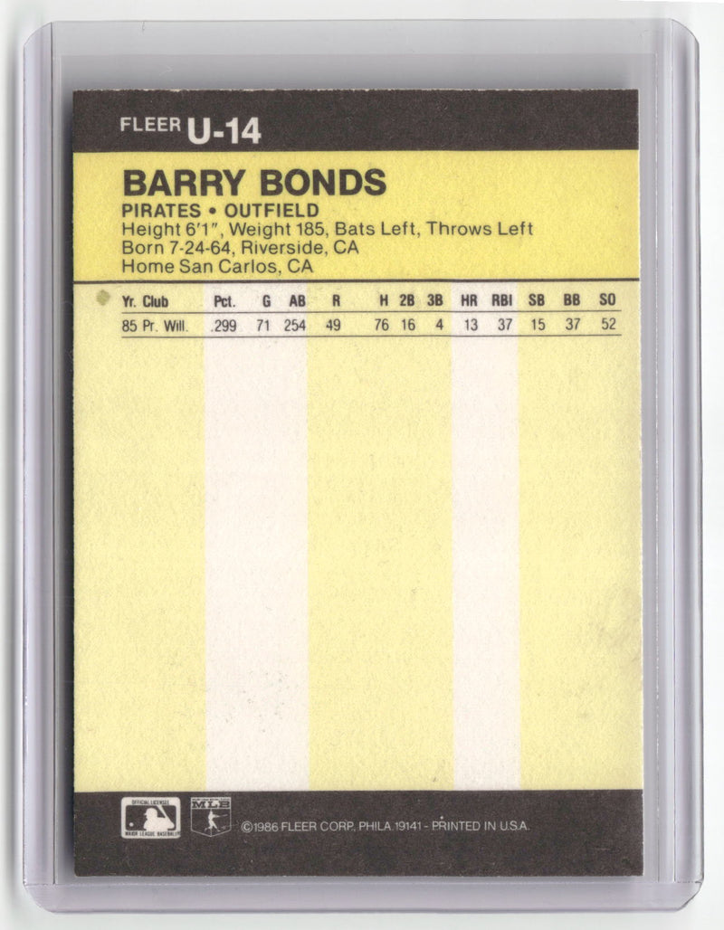 1986 Fleer Update #U-14 Barry Bonds (EX Check Scans)-2