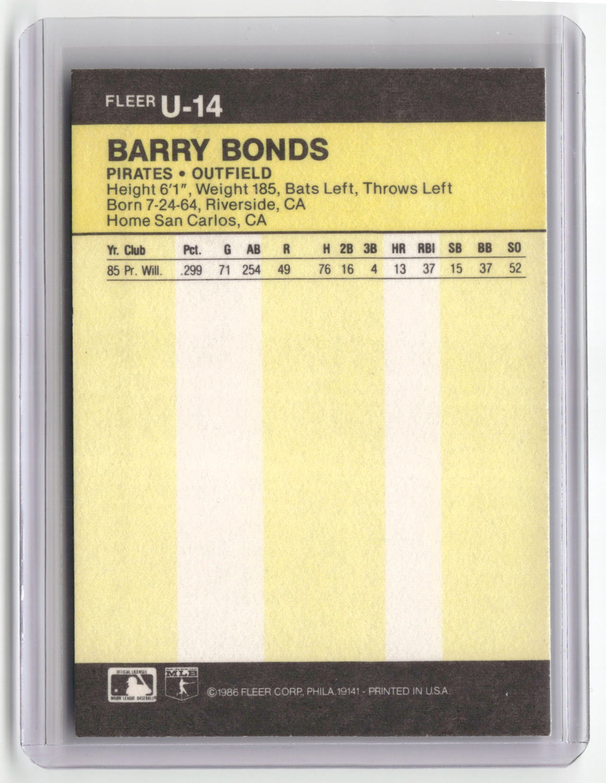 1986 Fleer Update #U-14 Barry Bonds-2