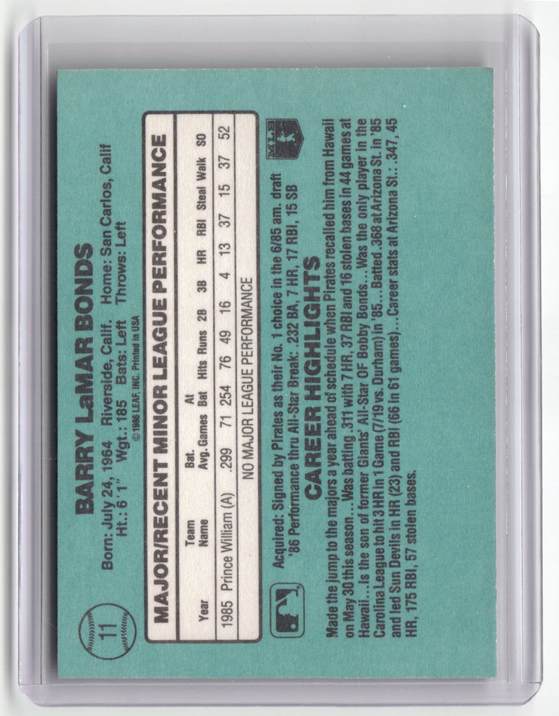 1986 Donruss The Rookies #11 Barry Bonds-2