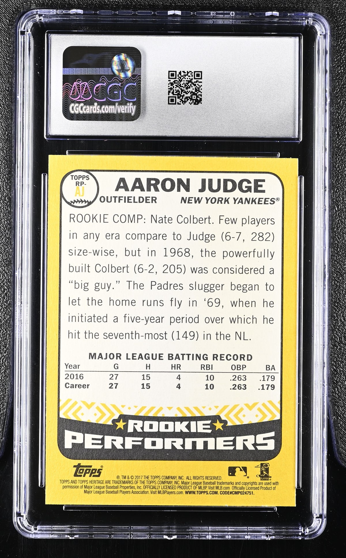 2017 Heritage High Number #RP-AJ Aaron Judge Rookie Performers CGC 9.5-2