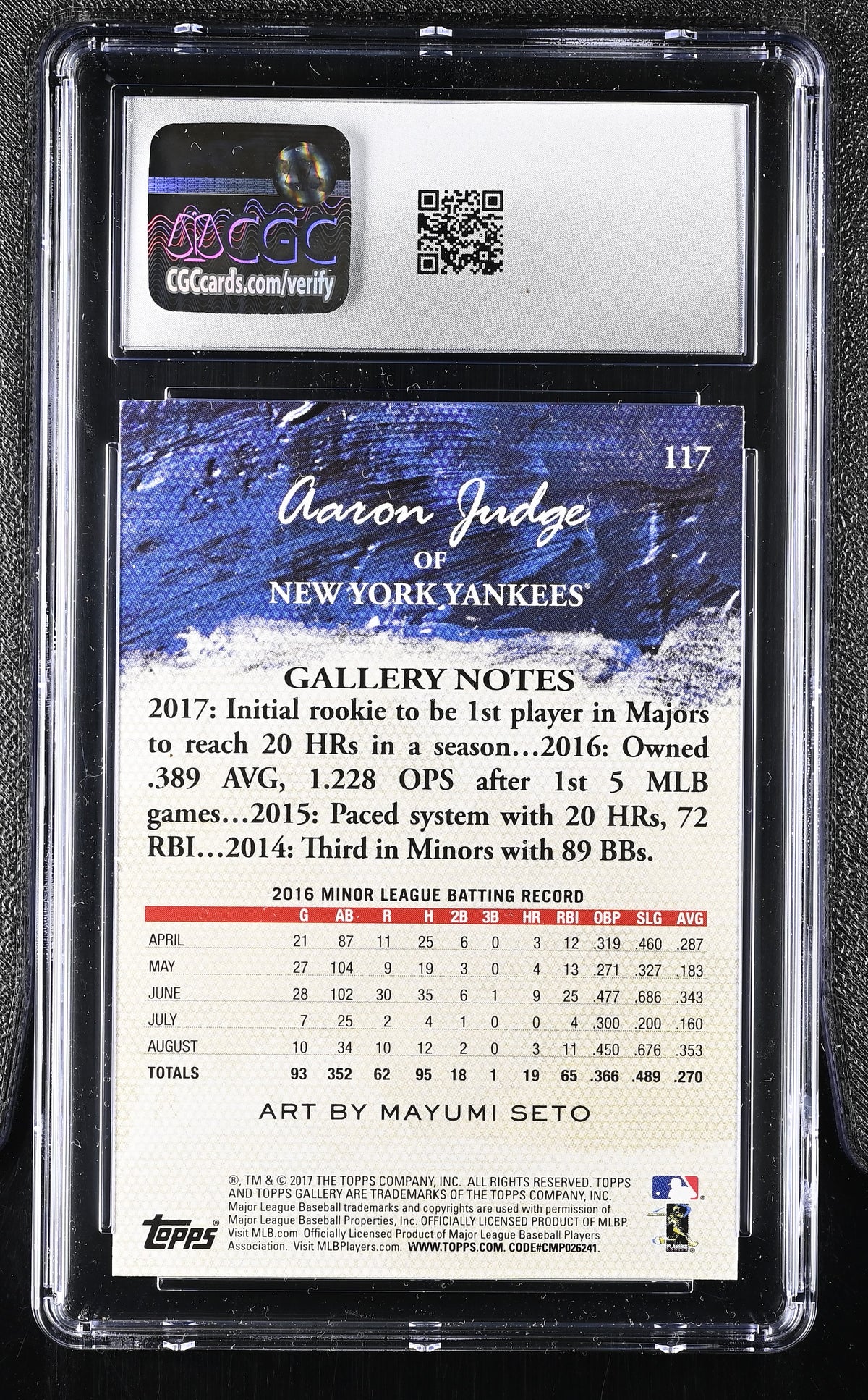 2017 Gallery #117 Aaron Judge Canvas CGC 10-2