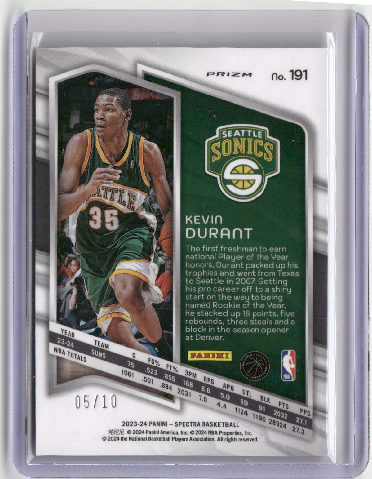 2023-24 Panini Spectra #191 Kevin Durant Gold #/10-2