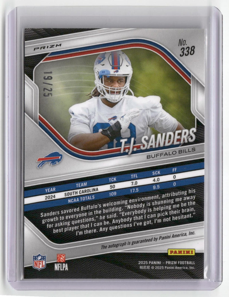 2025 Panini Prizm #338 T.J. Sanders Prizm Rookie Autographs Camo #/25-2