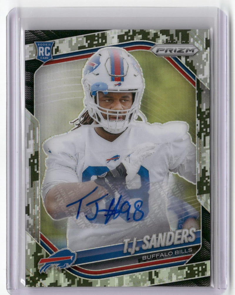 2025 Panini Prizm #338 T.J. Sanders Prizm Rookie Autographs Camo #/25-1