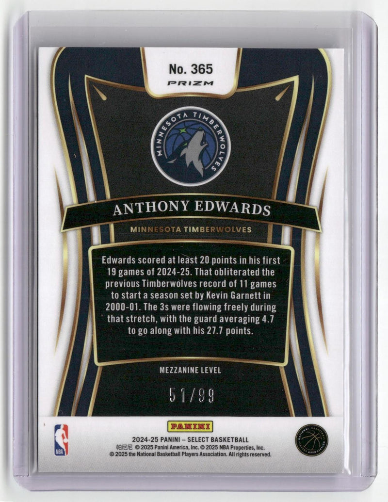 2024-25 Panini Select #365 Anthony Edwards Blue Flash Prizm #/99-2