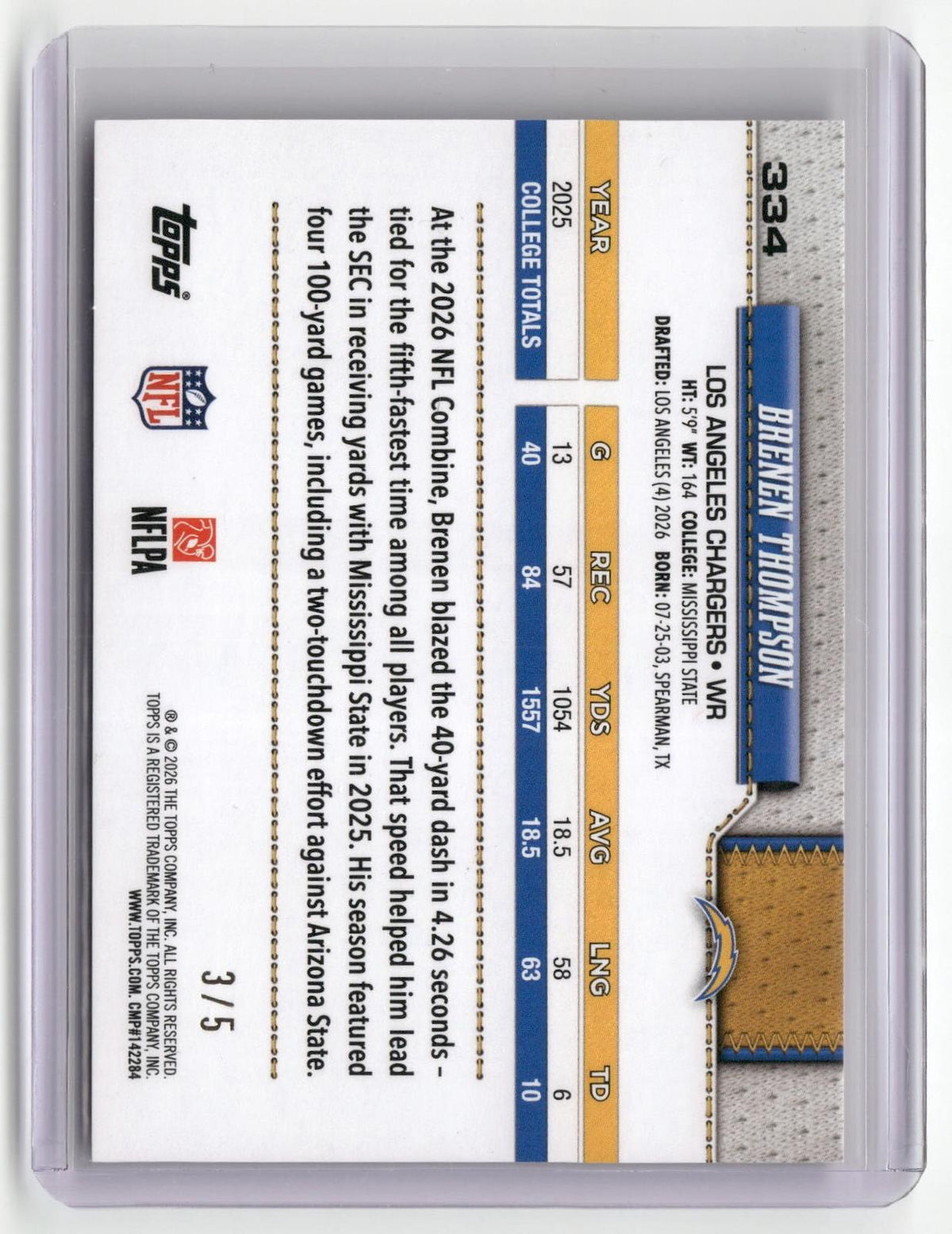 2026 Topps Flagship #334 Brenen Thompson Red Sandglitter #/5-2
