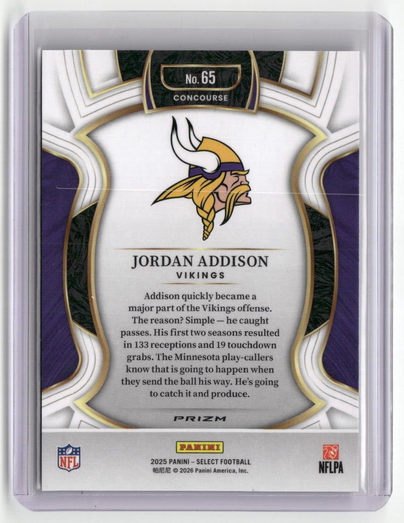 2025 Panini Select #65 Jordan Addison Zebra Prizm Shock-2