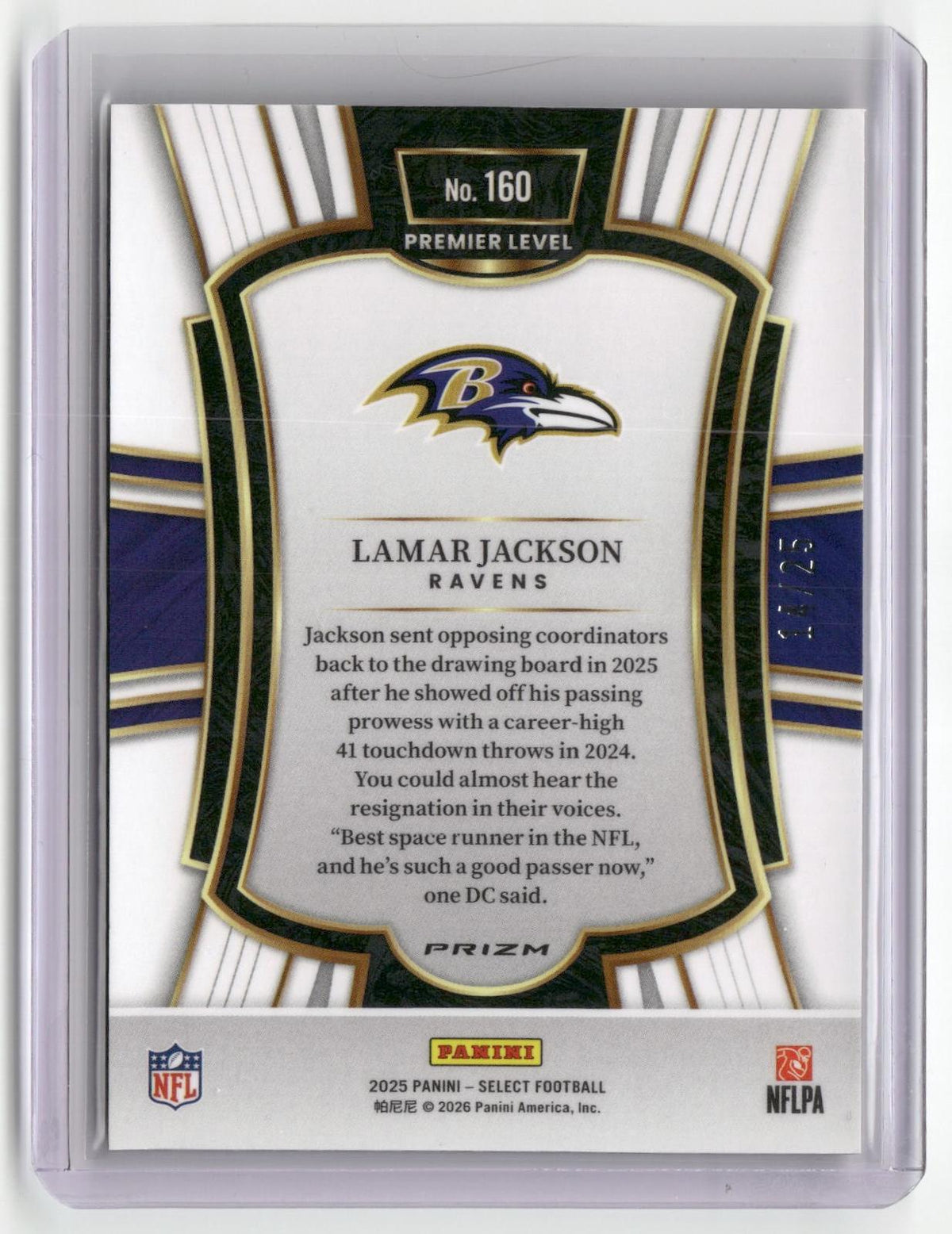 2025 Panini Select #160 Lamar Jackson Tie-Dye Prizm Shock #/25-2