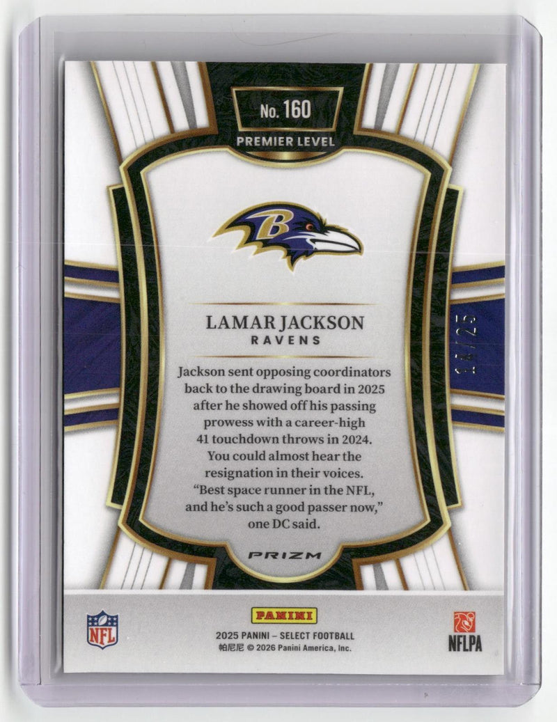 2025 Panini Select #160 Lamar Jackson Tie-Dye Prizm Shock #/25-2
