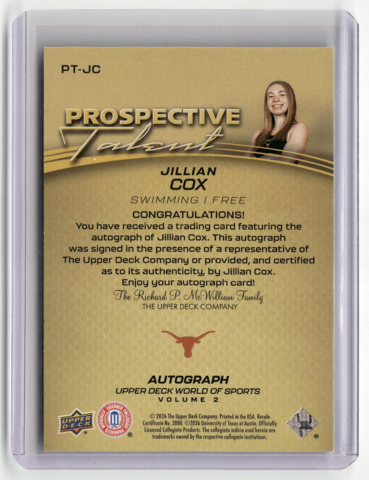 2026 Upper Deck World of Sports Volume II #PT-JC Jillian Cox Auto-2