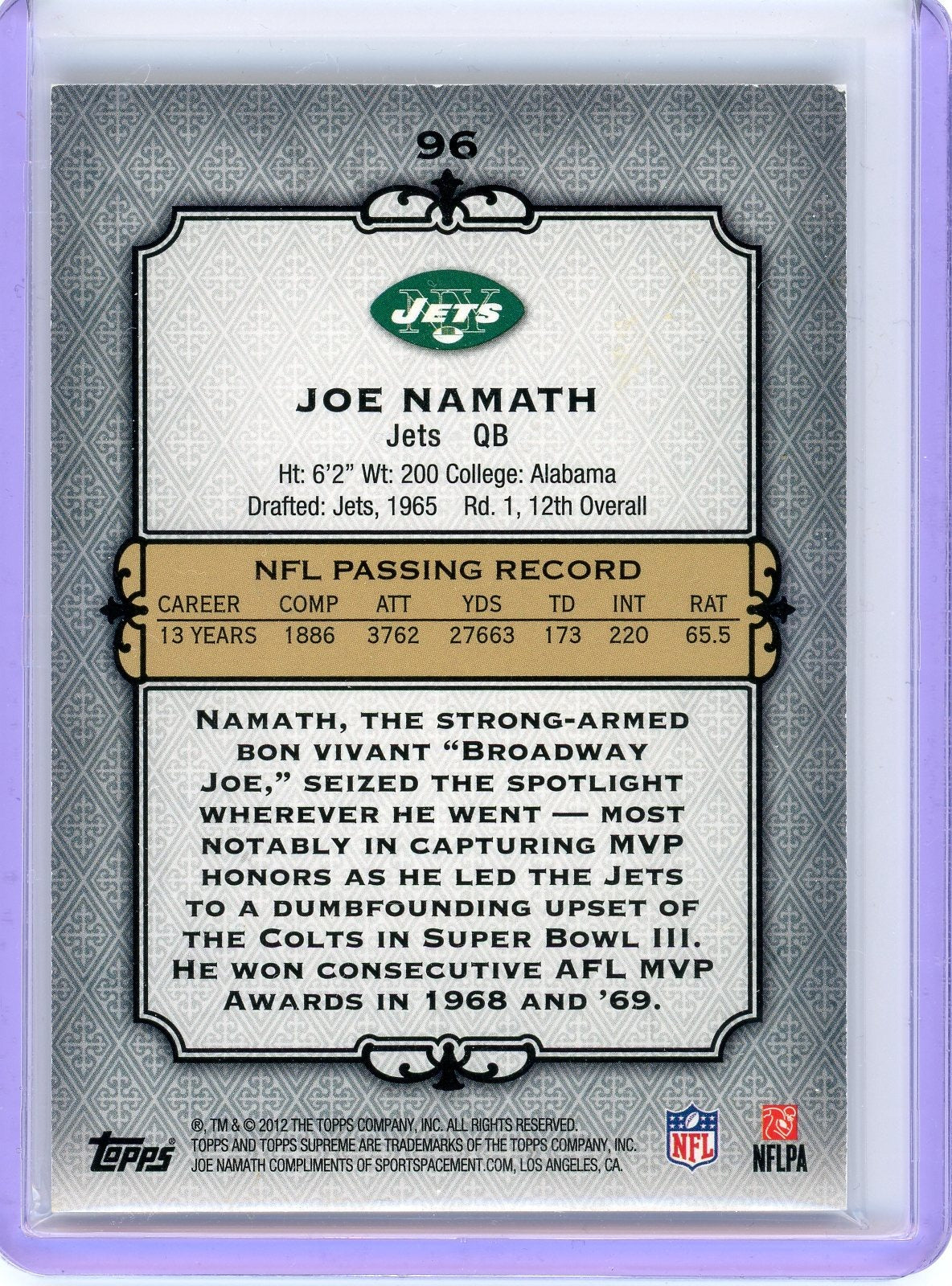 2012 Topps Supreme #96 Joe Namath #/462-2