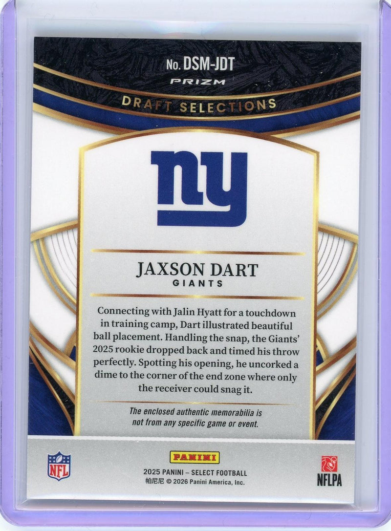 2025 Panini Select #DSM-JDT Jaxson Dart Draft Selections Memorabilia Blue Prizm-2