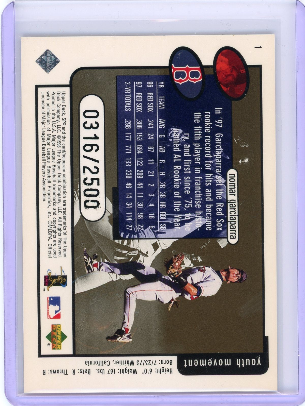 1998 SPx Finite #1 Nomar Garciaparra Radiance #/2500-2