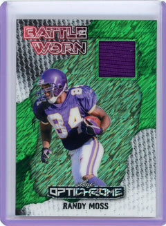 2025 Leaf Optichrome #BW-17 Randy Moss Game Used Battle Worn Shimmer Green #/6-1
