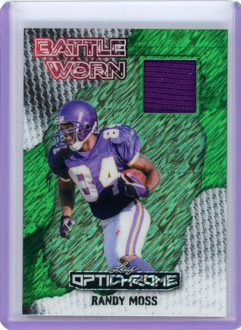 2025 Leaf Optichrome #BW-17 Randy Moss Game Used Battle Worn Shimmer Green #/6-1
