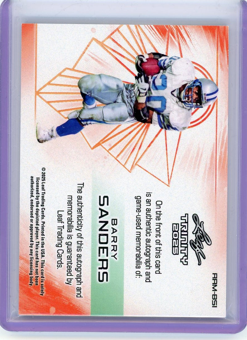 2025 Leaf Trinity #RRM-BS1 Barry Sanders Auto 7/8 Retro Game Used Memorabilia-4