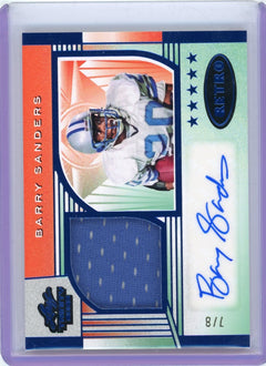 2025 Leaf Trinity #RRM-BS1 Barry Sanders Auto 7/8 Retro Game Used Memorabilia-1