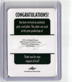 2025 Leaf Metal Chalk It Up #CU-JM2 Joe Montana Auto Printing Plate Black 1/1-2