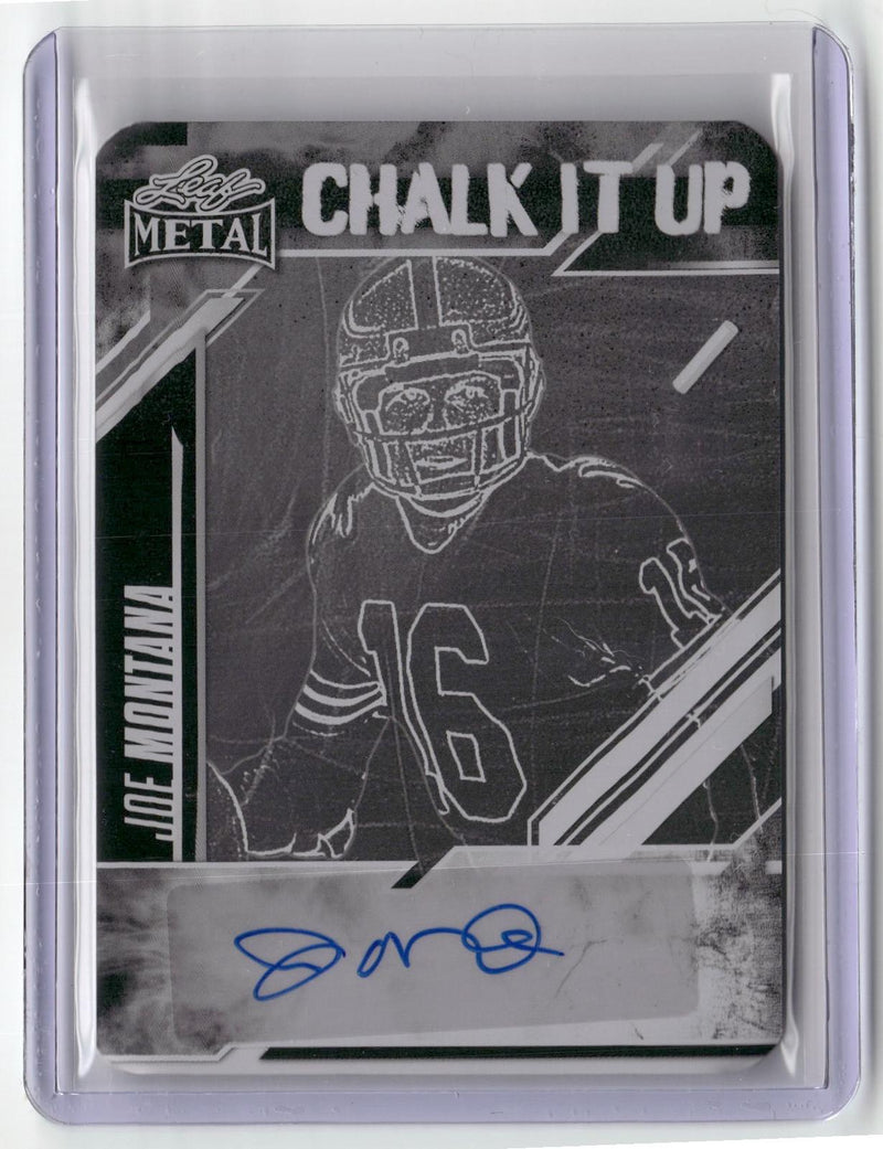 2025 Leaf Metal Chalk It Up #CU-JM2 Joe Montana Auto Printing Plate Black 1/1-1