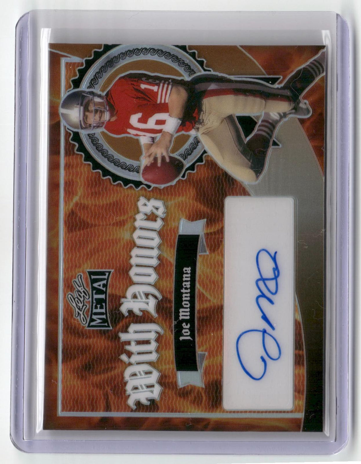 2024 Leaf Metal #WH-JM1 Joe Montana Auto With Honors Prismatic Fire #/9