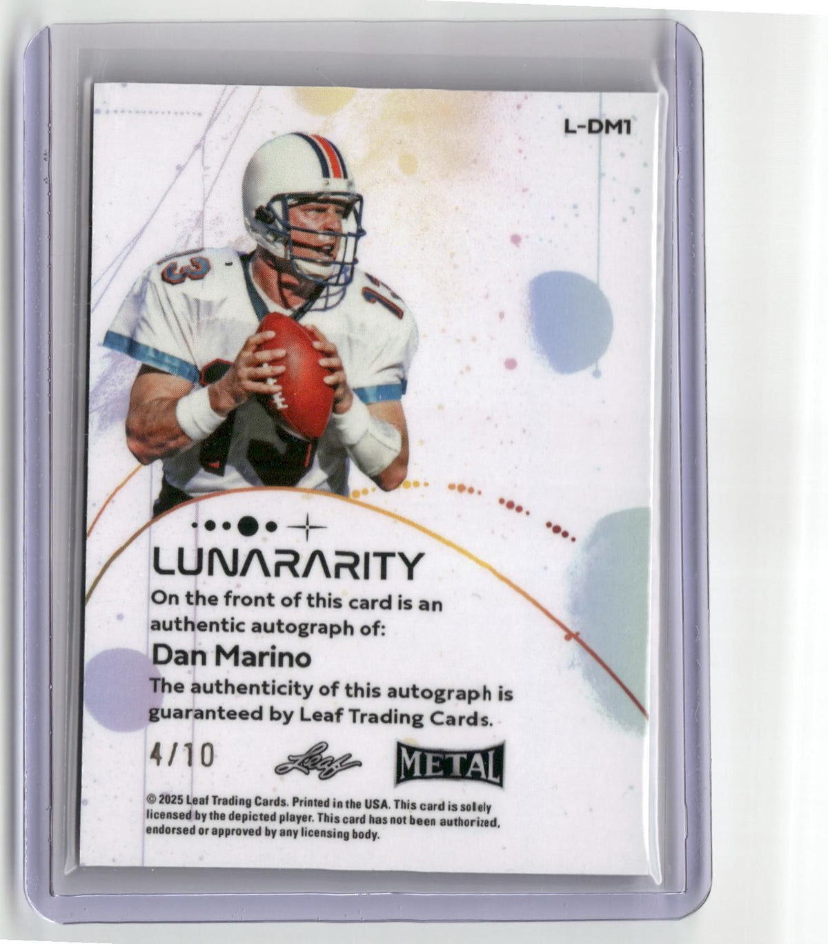 2025 Leaf Metal #L-DM1 Dan Marino Auto Lunararity Sparkles Silver #/10-2