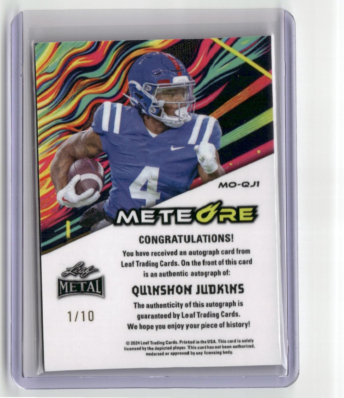 2024 Leaf Metal #MO-QJ1 Quinshon Judkins Auto MeteOre Prismatic Silver 1/10-2