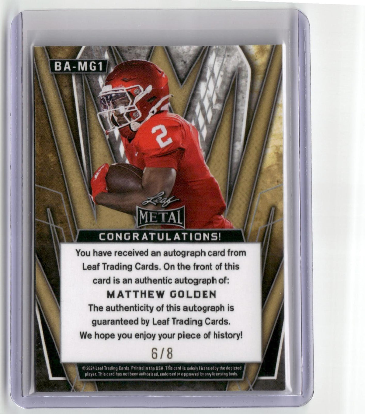 2024 Leaf Metal #BA-MG1 Matthew Golden Autographs Prismatic Purple #/8-2