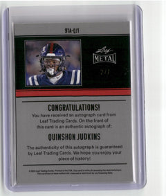 2024 Leaf Metal #91A-QJ1 Quinshon Judkins 91 Leaf Autographs Prismatic Pink #/7-2