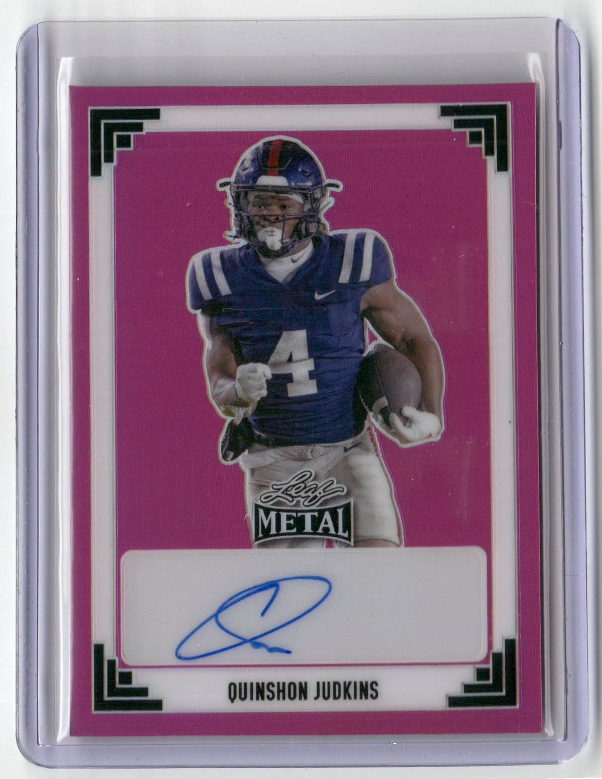 2024 Leaf Metal #91A-QJ1 Quinshon Judkins 91 Leaf Autographs Prismatic Pink #/7
