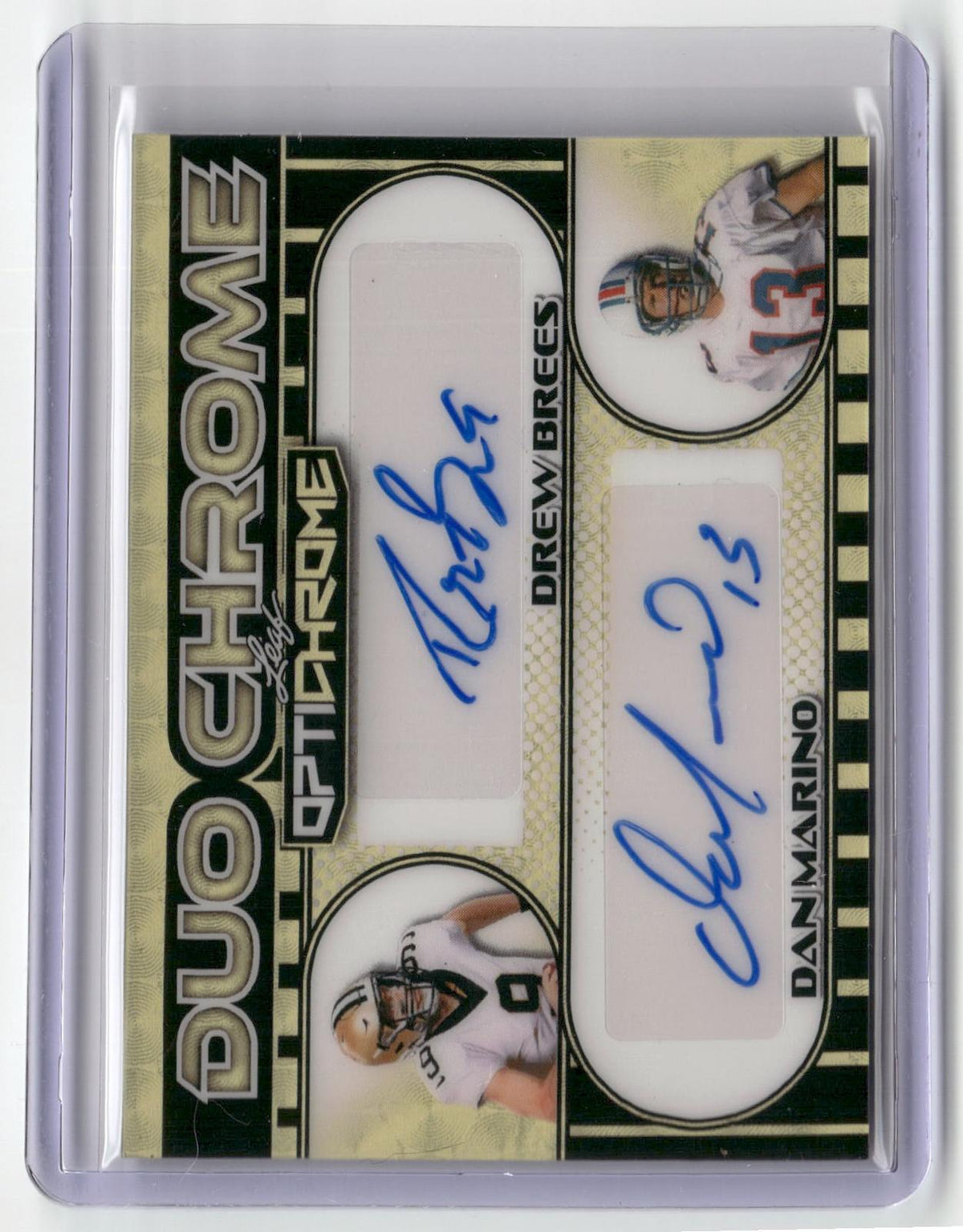2025 Leaf Optichrome #D-9 Drew Brees Dan Marino Duochrome Auto Prismatic Gold /1-1