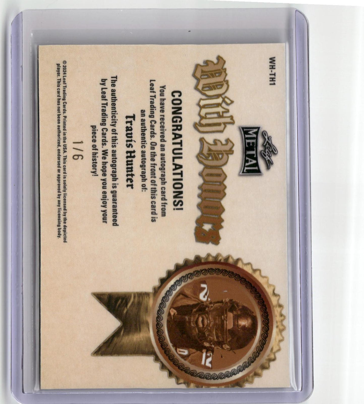 2024 Leaf Metal #WH-TH1 Travis Hunter Auto With Honors Prismatic Black 1/6-2