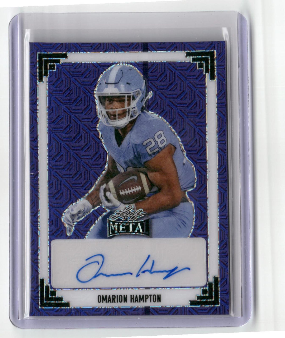 2024 Leaf Metal #91A-OH1 Omarion Hampton 91 Leaf Autographs Mojo Purple 1/7-1