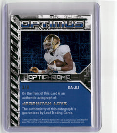 2025 Leaf Optichrome #OA-JL1 Jeremiyah Love Optimus Autographs Lazer Pink #/8-2