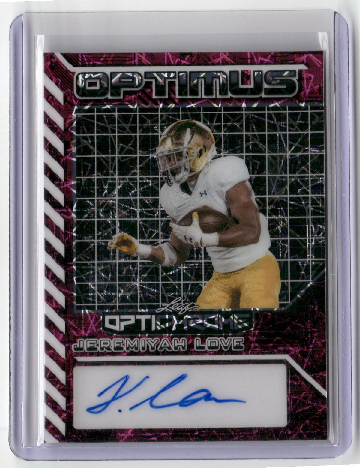 2025 Leaf Optichrome #OA-JL1 Jeremiyah Love Optimus Autographs Lazer Pink #/8