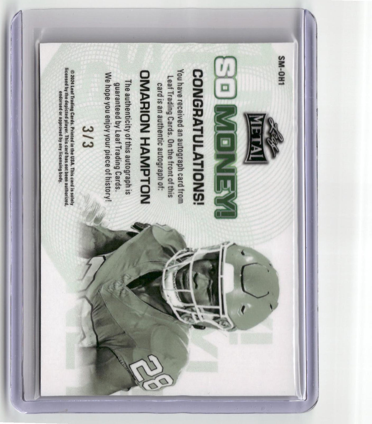 2024 Leaf Metal #SM-OH1 Omarion Hampton Auto So Money! Laser Pink #/3-2
