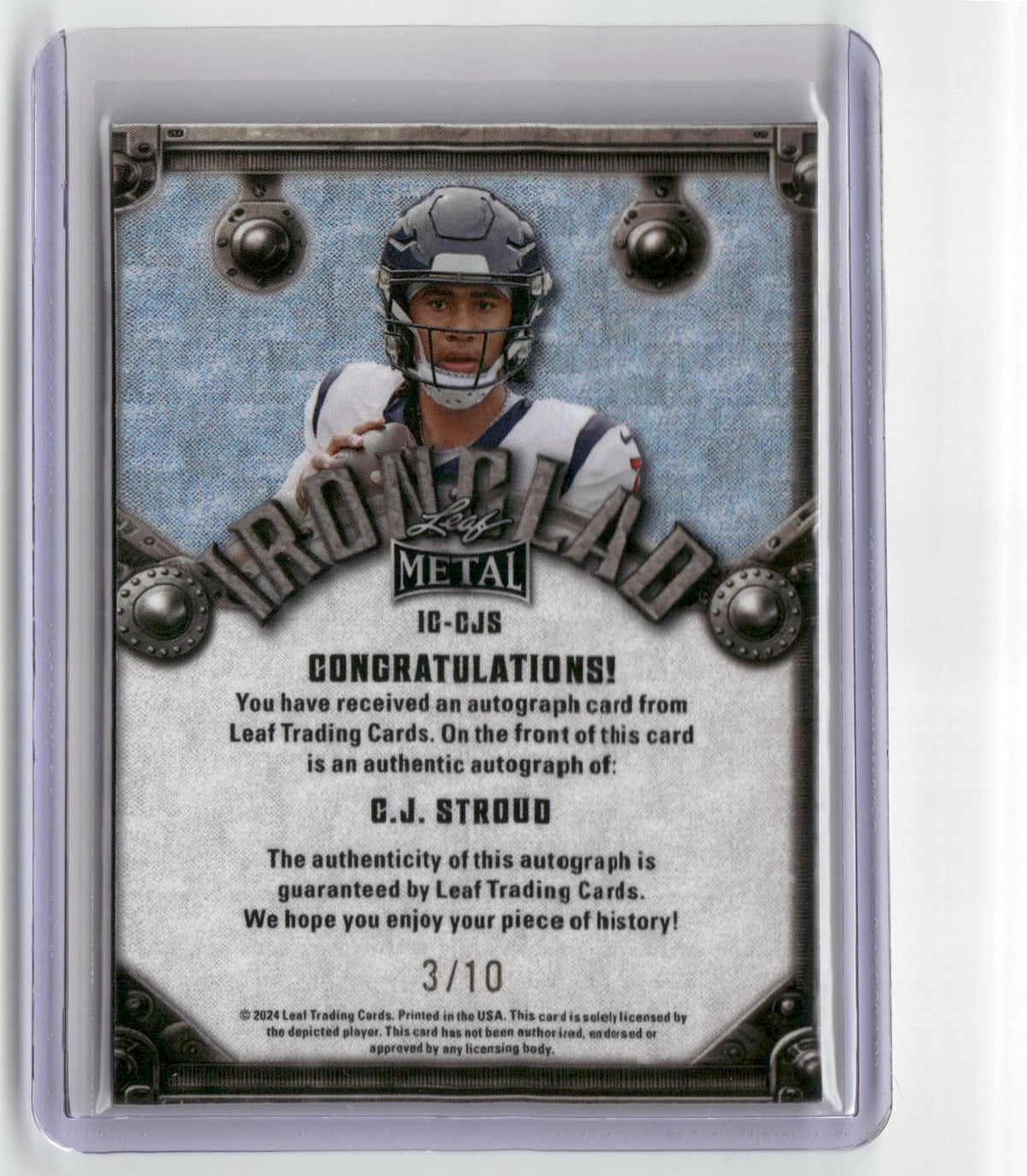 2024 Leaf Metal #IC-CJS C.J. Stroud Ironclad Prismatic Silver #/10-2