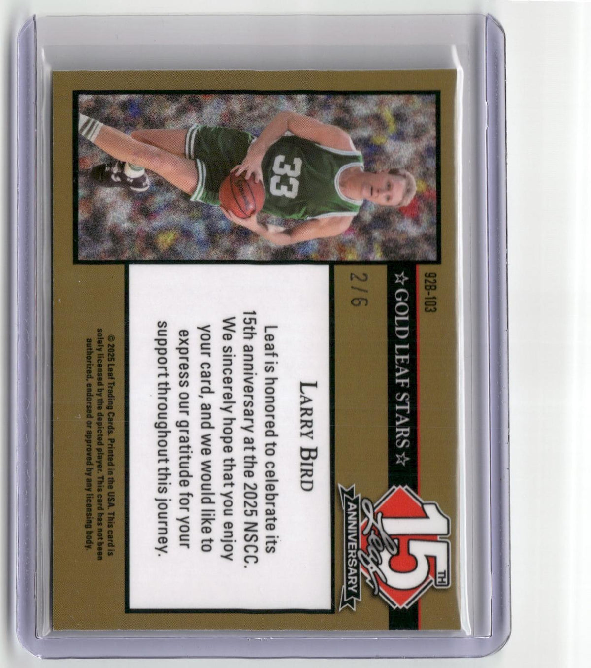 2025 Leaf Redemption - 1992 Leaf Base Lava Green #92B-103 Larry Bird #/6-2