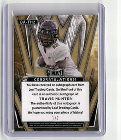 2024 Leaf Metal #BA-TH2 Travis Hunter Autographs Crystal Blue 1/7-2