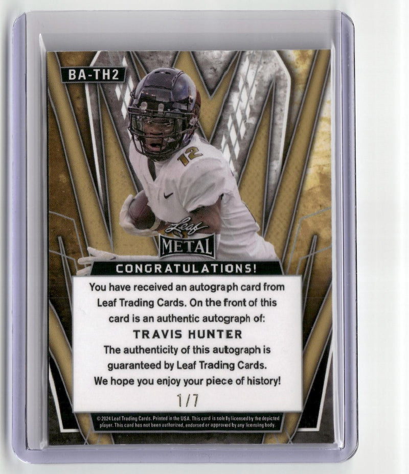 2024 Leaf Metal #BA-TH2 Travis Hunter Autographs Crystal Blue 1/7-2