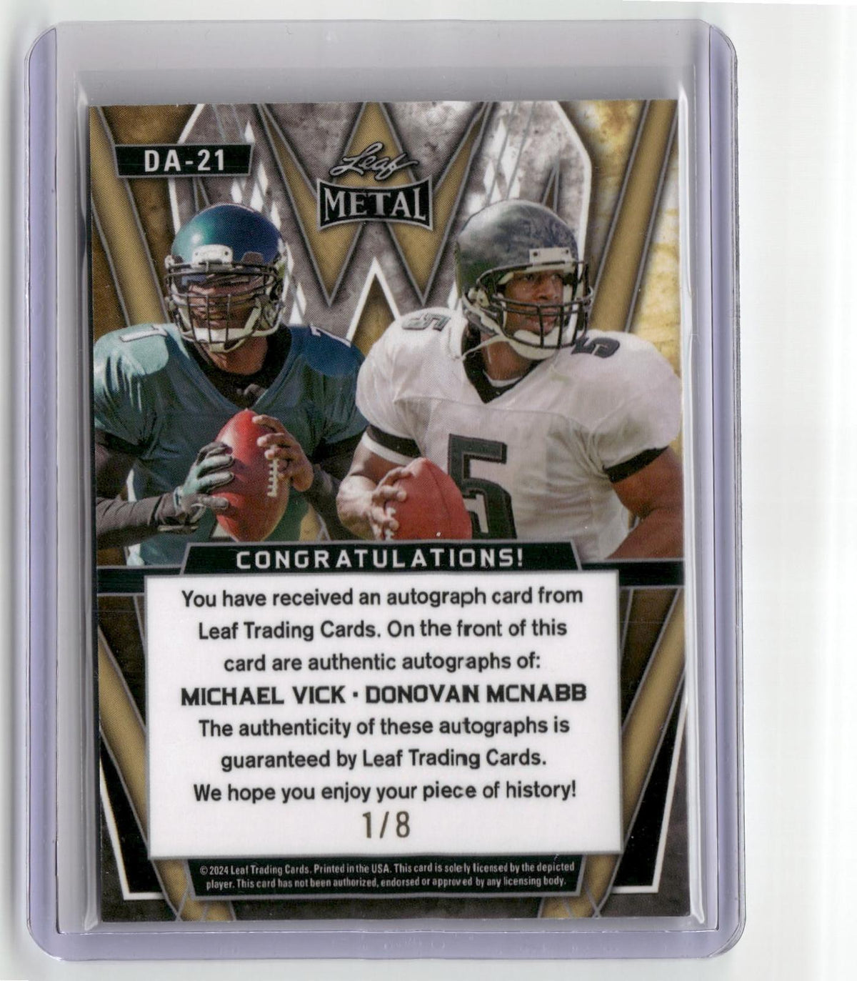 2024 Leaf Metal #DA-21 Michael Vick / Donovan McNabb Dual Auto Mojo Blue 1/8-2