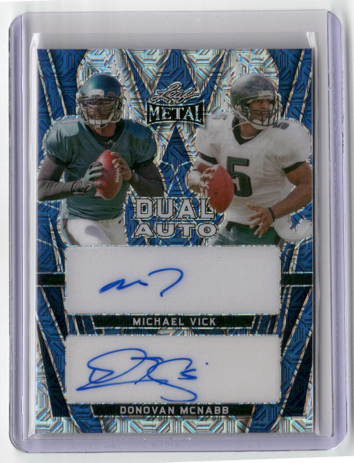 2024 Leaf Metal #DA-21 Michael Vick / Donovan McNabb Dual Auto Mojo Blue 1/8-1