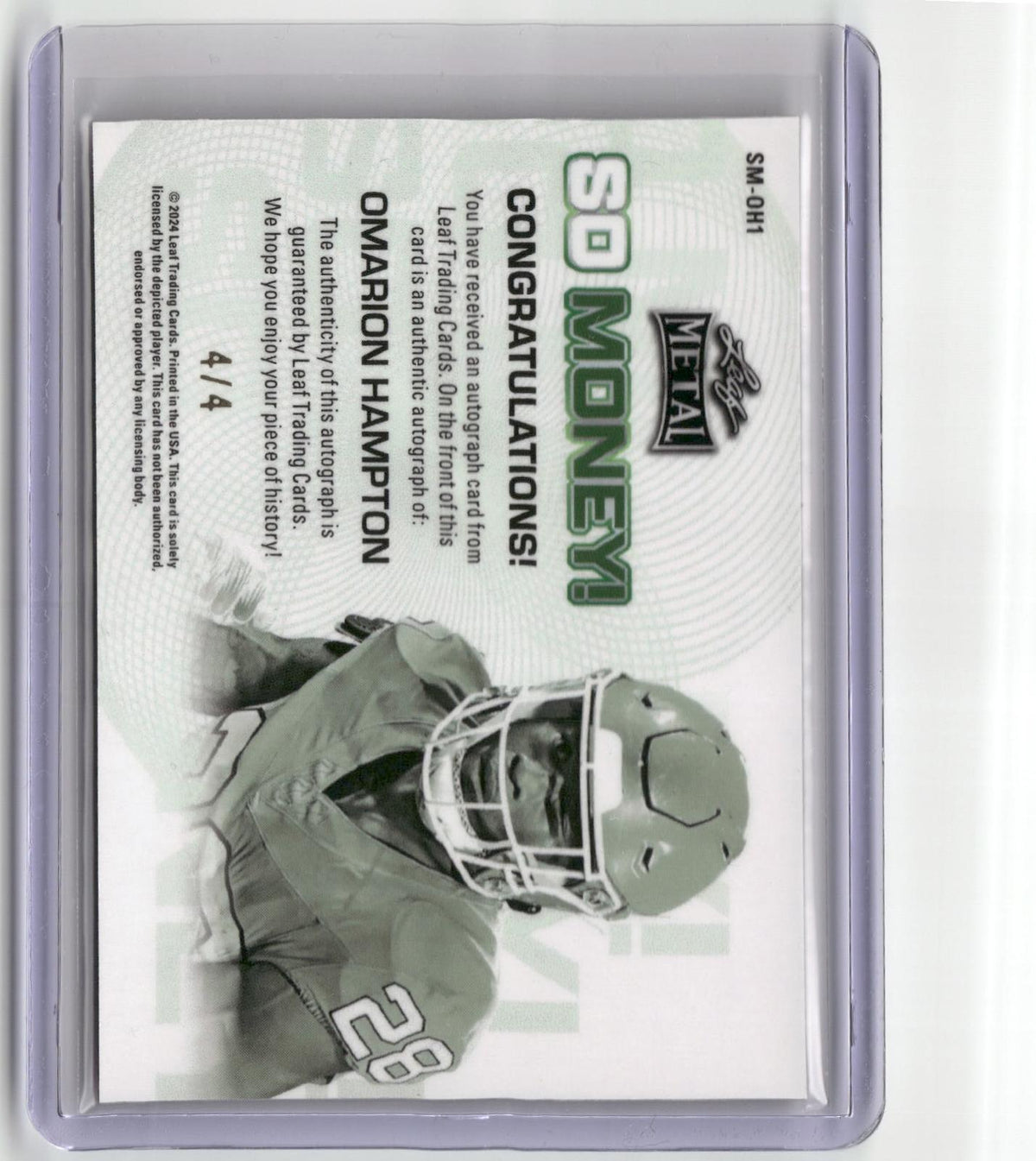 2024 Leaf Metal #SM-OH1 Omarion Hampton So Money! Prismatic Orange #/4-2